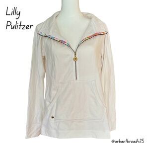 🤍🩷 EUC Lilly Pulitzer White Quarter-Zip Sweatshirt – Size Medium – LIKE NEW